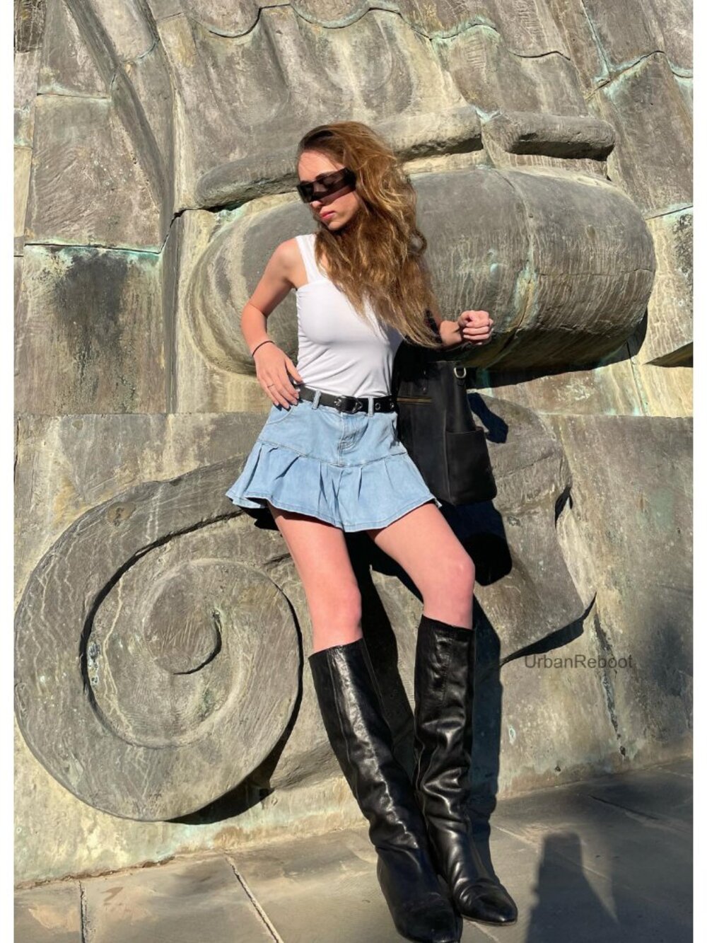 Women's Pleated Jean Skirt A-Line Ruffle Y2K Mini Denim Skort with Built-In - Picture 6 of 6